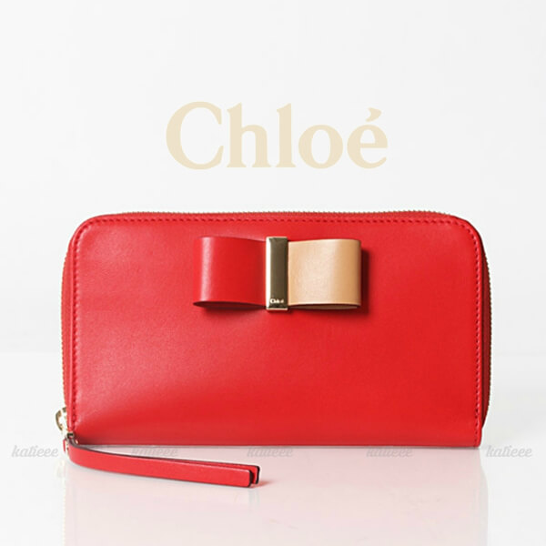 2017新作 クロエスーパーコピー Chloe Leather Bowラウンドジップ長財布